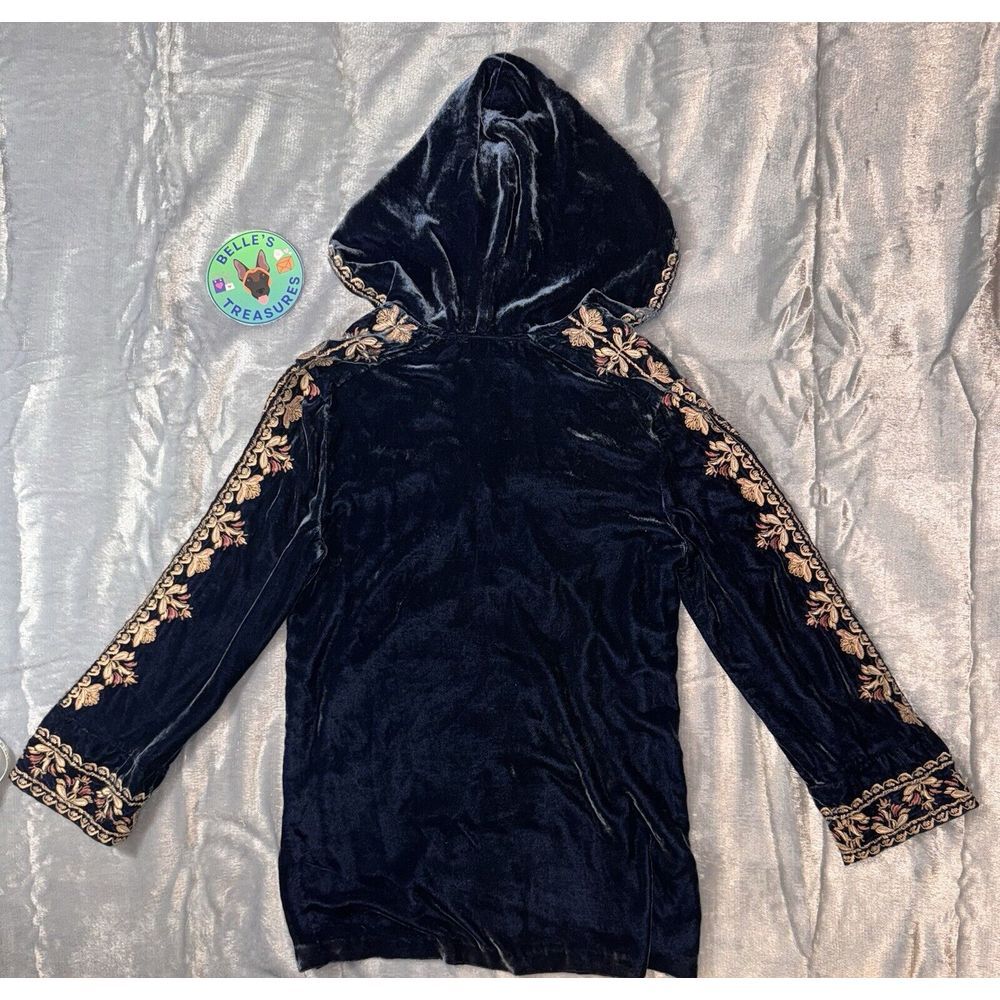 JOHNNY WAS EMI VELVET EMBROIDERED HOODIE TUNIC Silk Blend‎ Women’s SMALL RARE - Picture 7 of 8